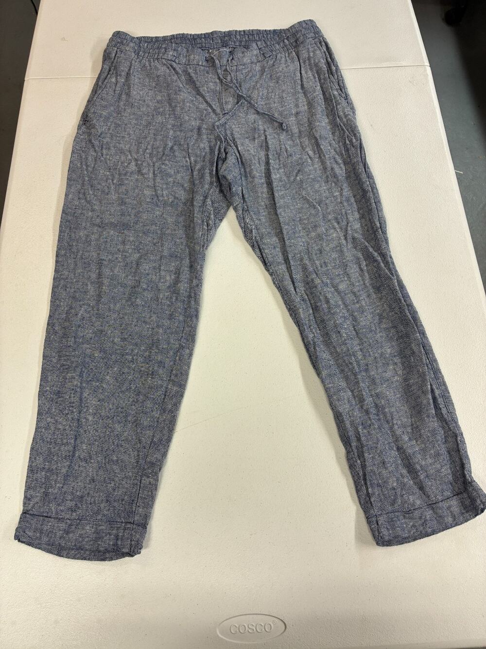 Old Navy Mens M Blue Chambray Linen Blend Drawstring Pants Cropped 25" Inseam